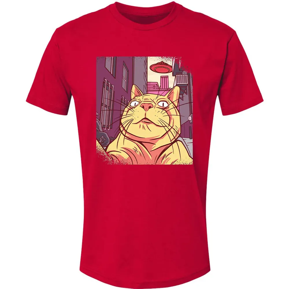 Cat Selfie With UFO Premium Unisex T-shirt - 6