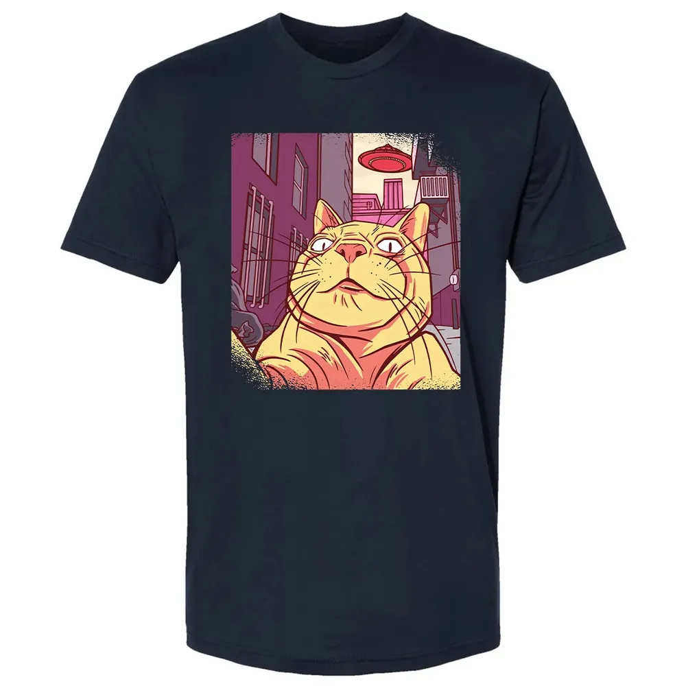 Cat Selfie With UFO Premium Unisex T-shirt - 2
