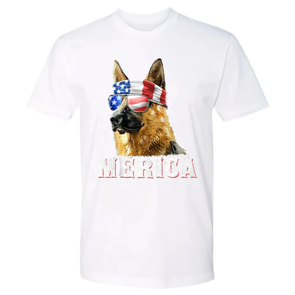 Merica German Shepherd Dog 4th of July American Flag Bandana Premium Unisex T-shirt - 4
