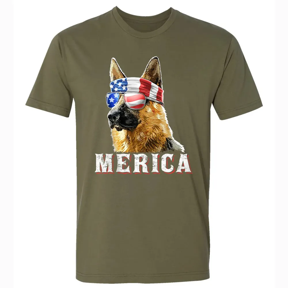 Merica German Shepherd Dog 4th of July American Flag Bandana Premium Unisex T-shirt - 5