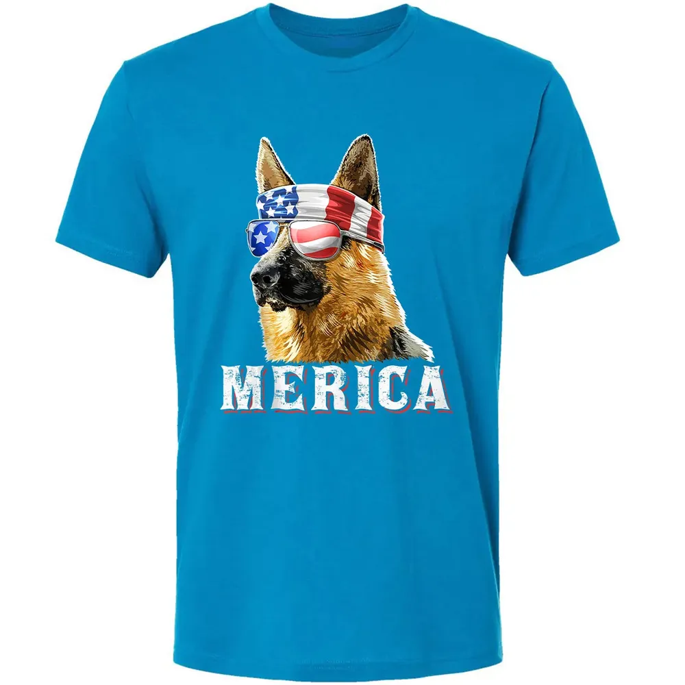 Merica German Shepherd Dog 4th of July American Flag Bandana Premium Unisex T-shirt - 15