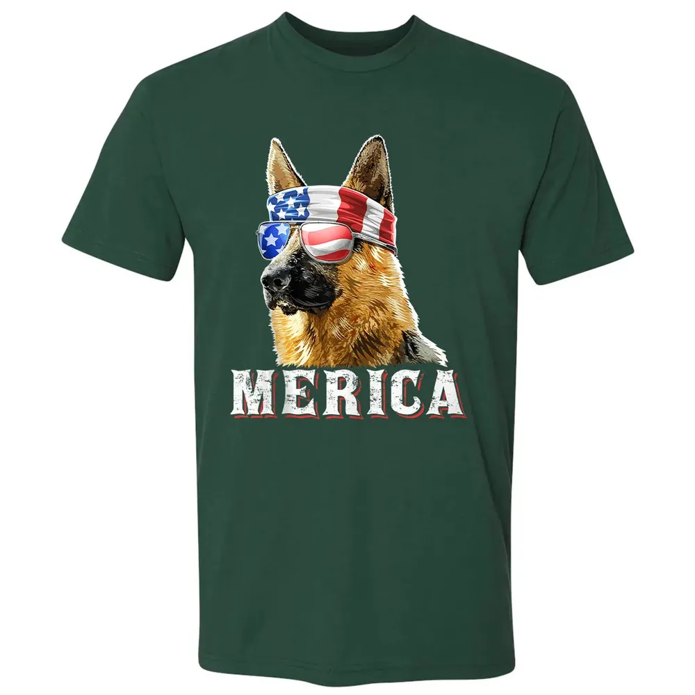 Merica German Shepherd Dog 4th of July American Flag Bandana Premium Unisex T-shirt - 12