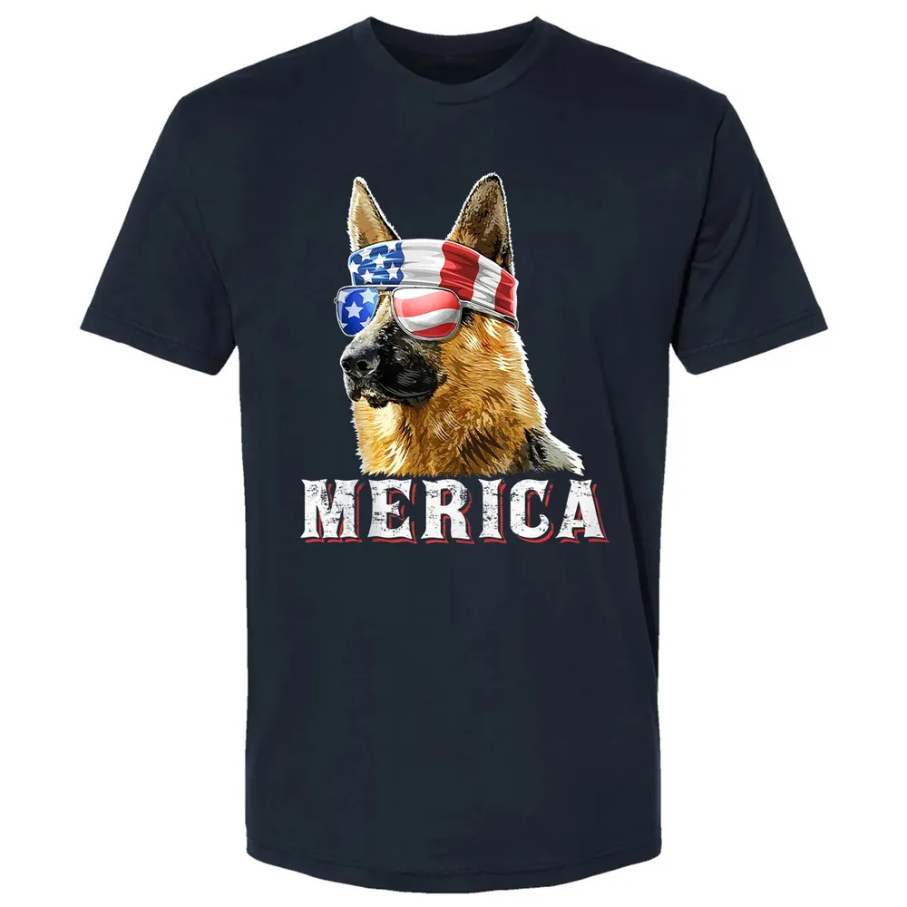 Merica German Shepherd Dog 4th of July American Flag Bandana Premium Unisex T-shirt - 2