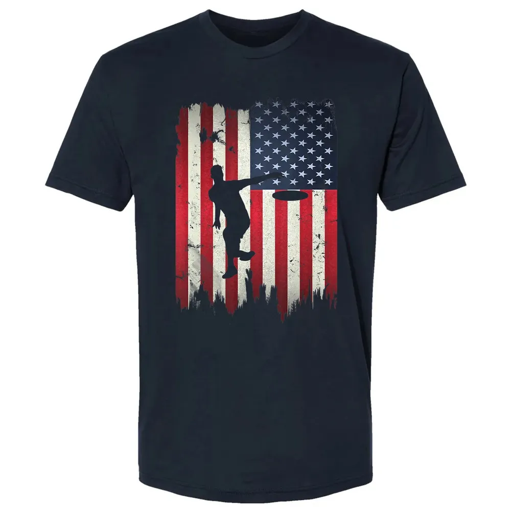 Ultimate Frisbee Disc Golf USA American Flag 4th of July Premium Unisex T-shirt - 2