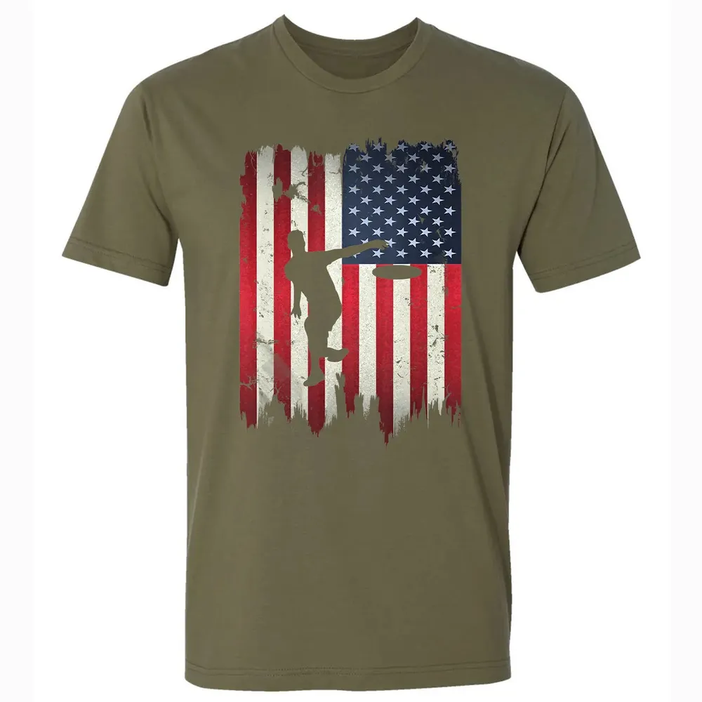 Ultimate Frisbee Disc Golf USA American Flag 4th of July Premium Unisex T-shirt - 5