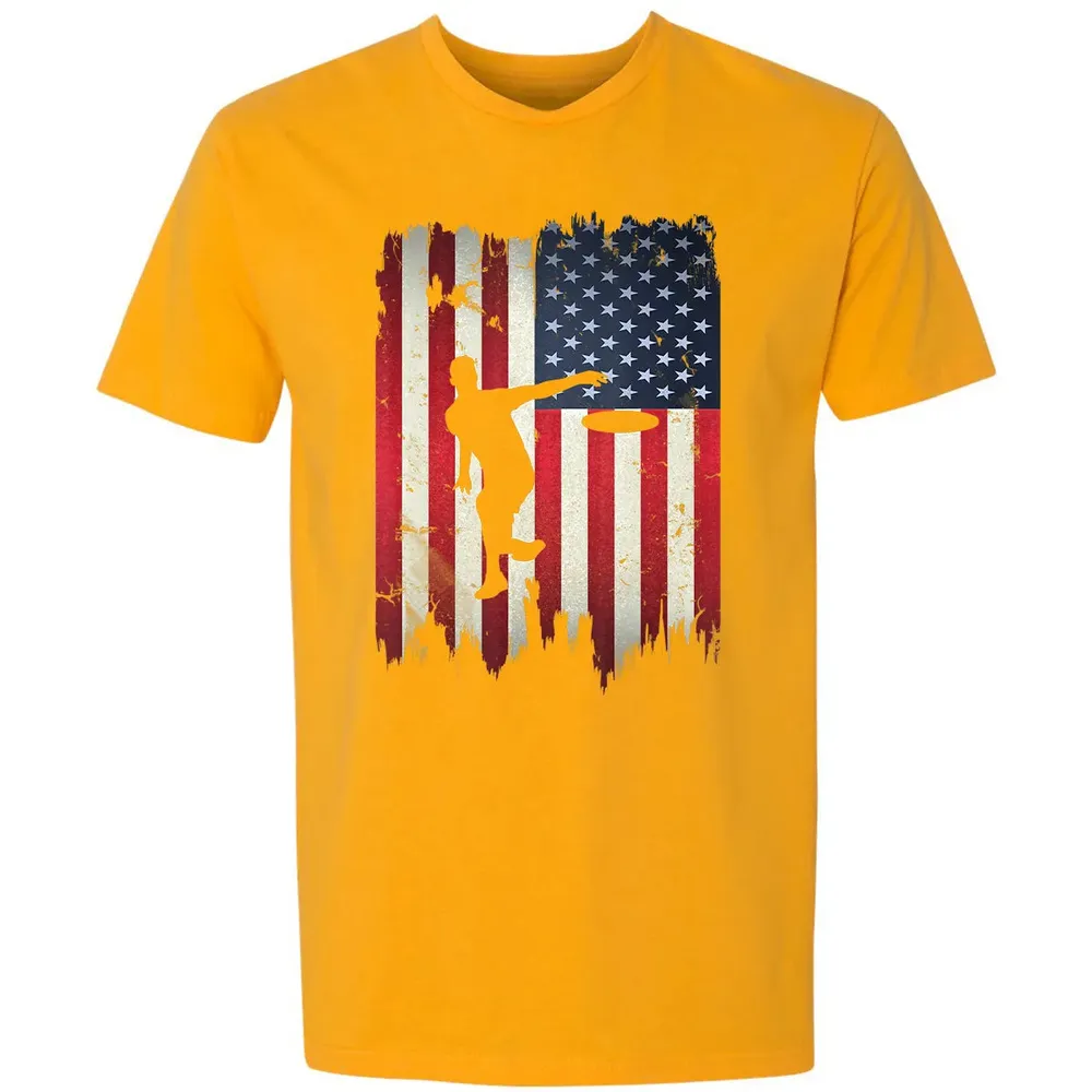 Ultimate Frisbee Disc Golf USA American Flag 4th of July Premium Unisex T-shirt - 11