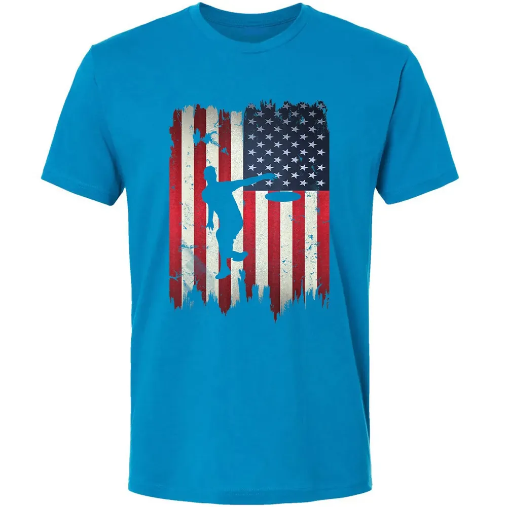 Ultimate Frisbee Disc Golf USA American Flag 4th of July Premium Unisex T-shirt - 15