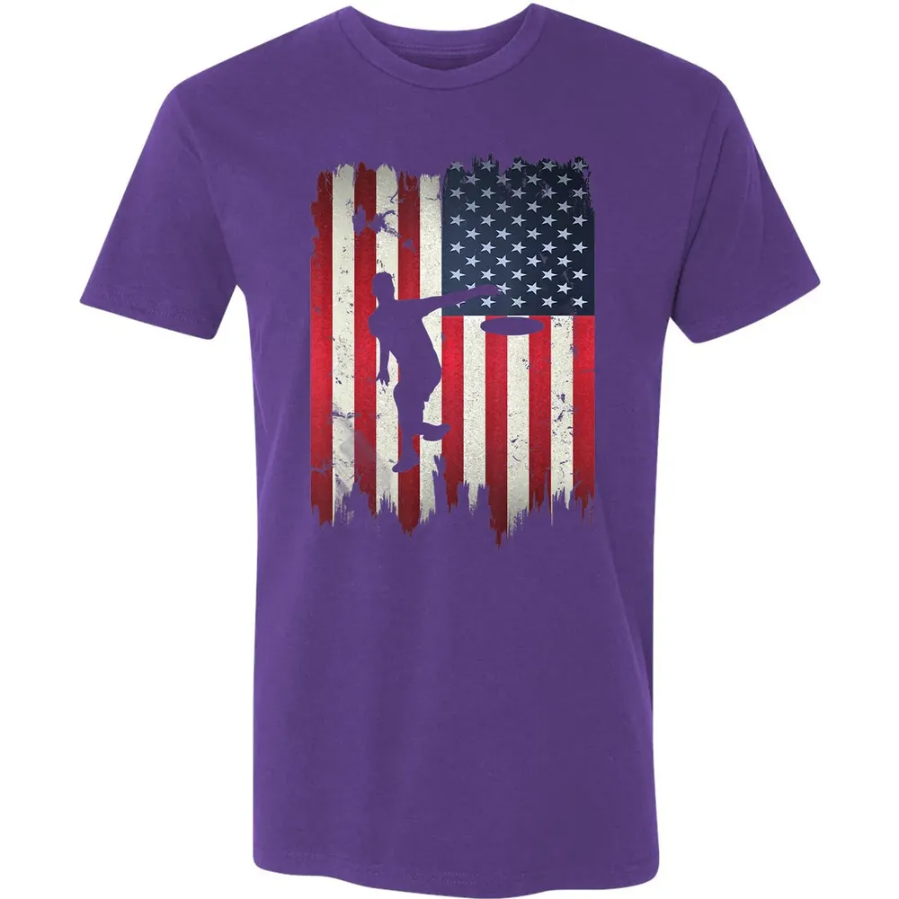 Ultimate Frisbee Disc Golf USA American Flag 4th of July Premium Unisex T-shirt - 7