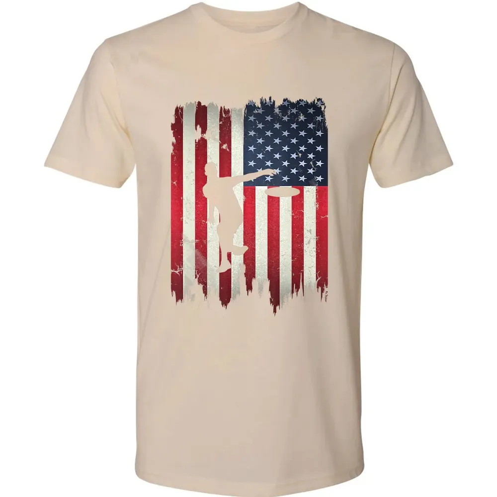 Ultimate Frisbee Disc Golf USA American Flag 4th of July Premium Unisex T-shirt - 13