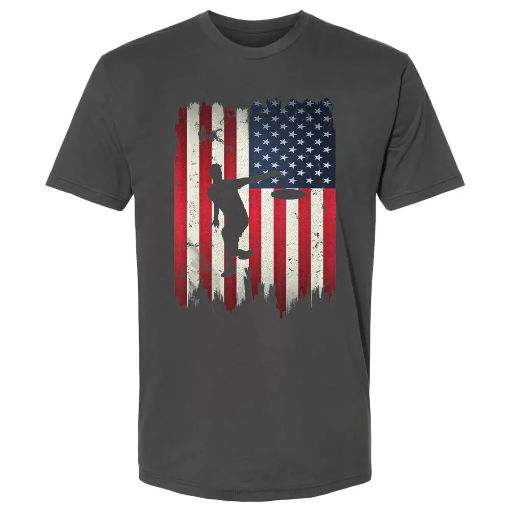 Ultimate Frisbee Disc Golf USA American Flag 4th of July Premium Unisex T-shirt - 8