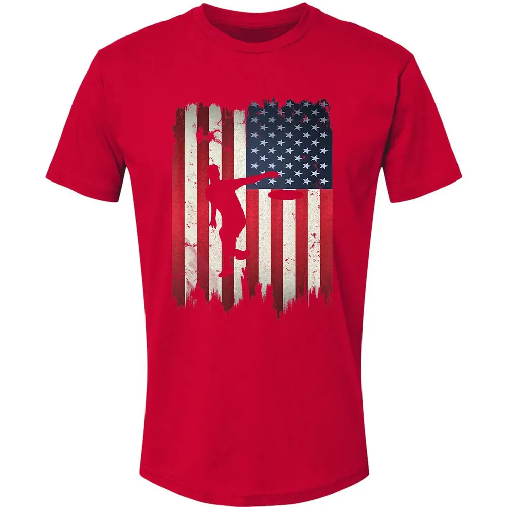 Ultimate Frisbee Disc Golf USA American Flag 4th of July Premium Unisex T-shirt - 6