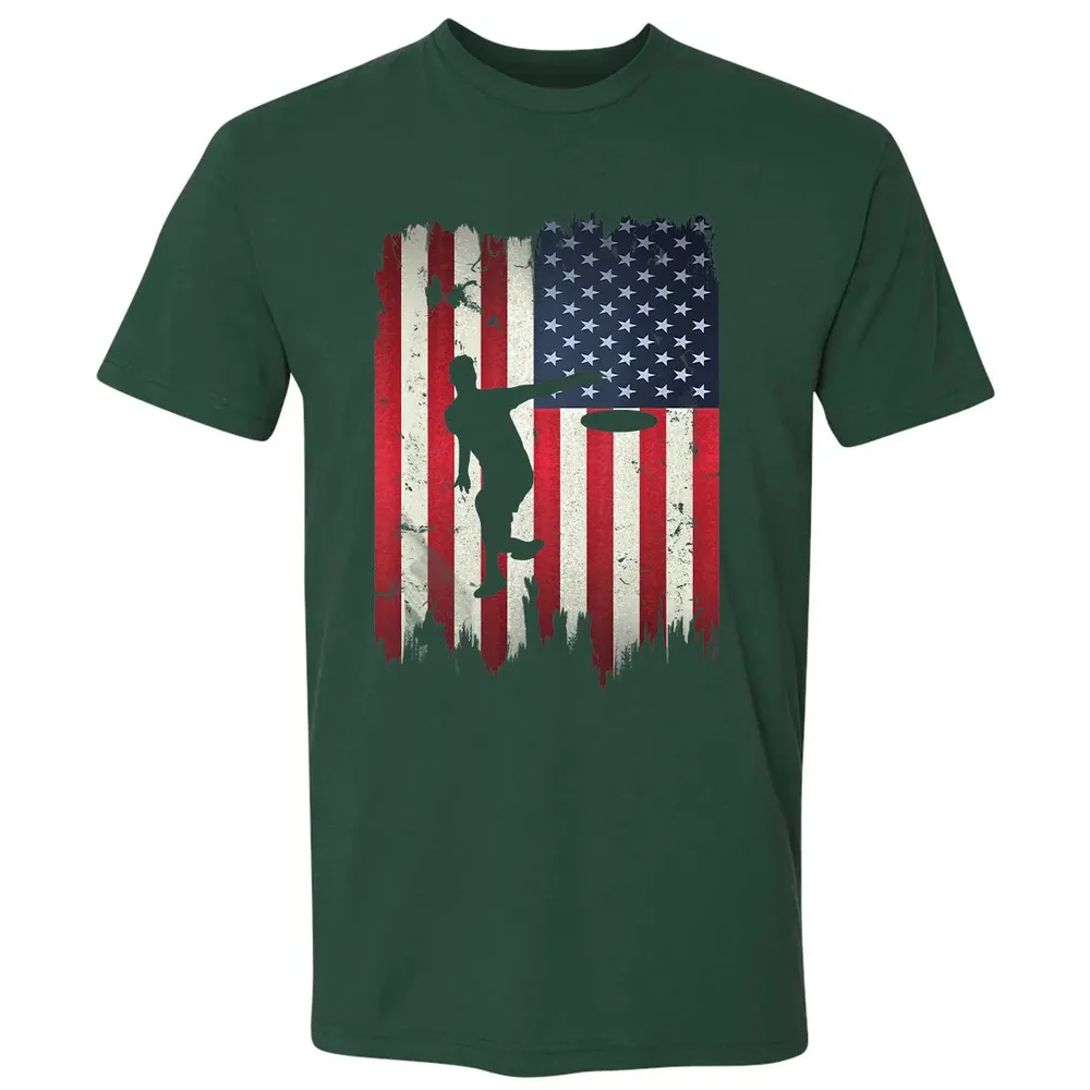 Ultimate Frisbee Disc Golf USA American Flag 4th of July Premium Unisex T-shirt - 12