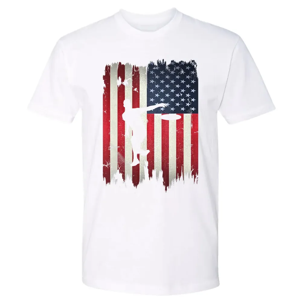 Ultimate Frisbee Disc Golf USA American Flag 4th of July Premium Unisex T-shirt - 4