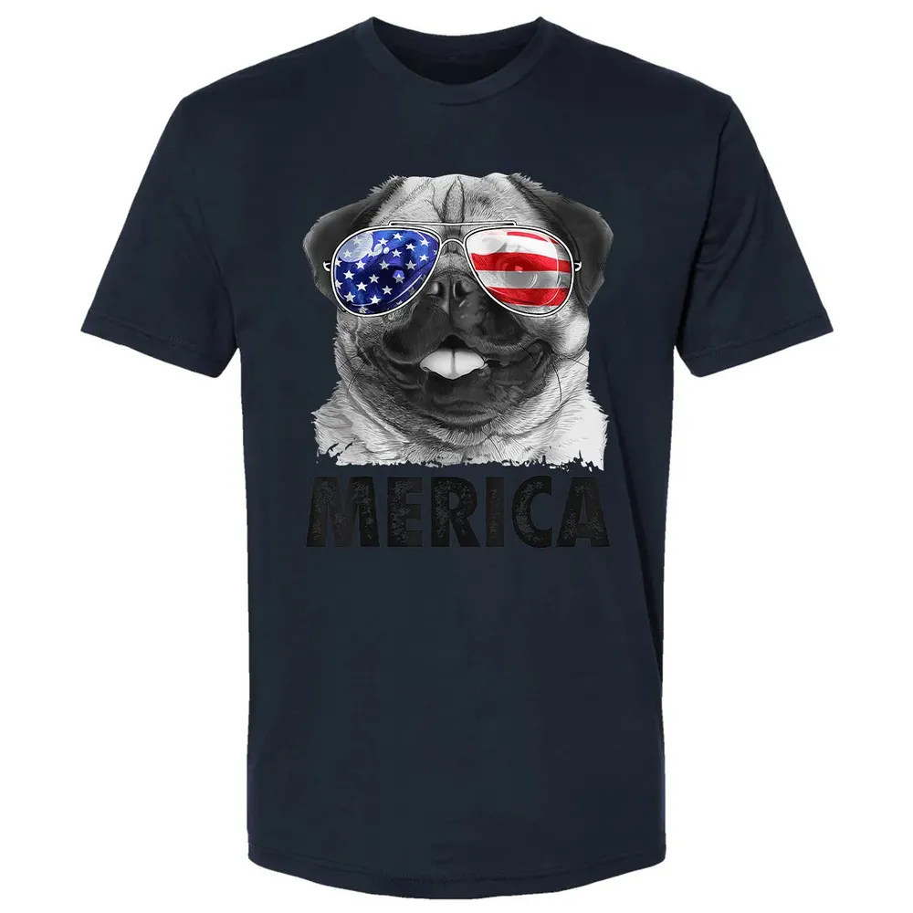 Pug 4th of July s Merica Men Women USA American Flag Premium Unisex T-shirt - 2