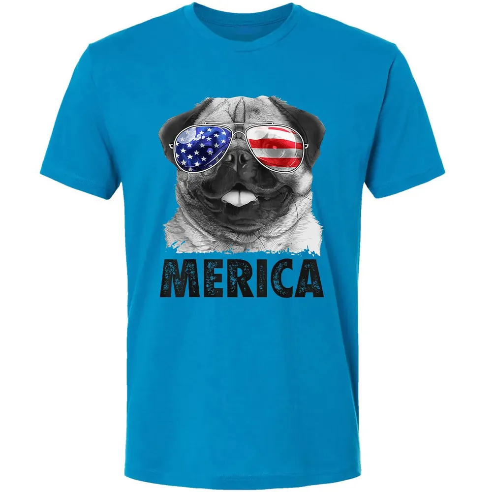 Pug 4th of July s Merica Men Women USA American Flag Premium Unisex T-shirt - 15