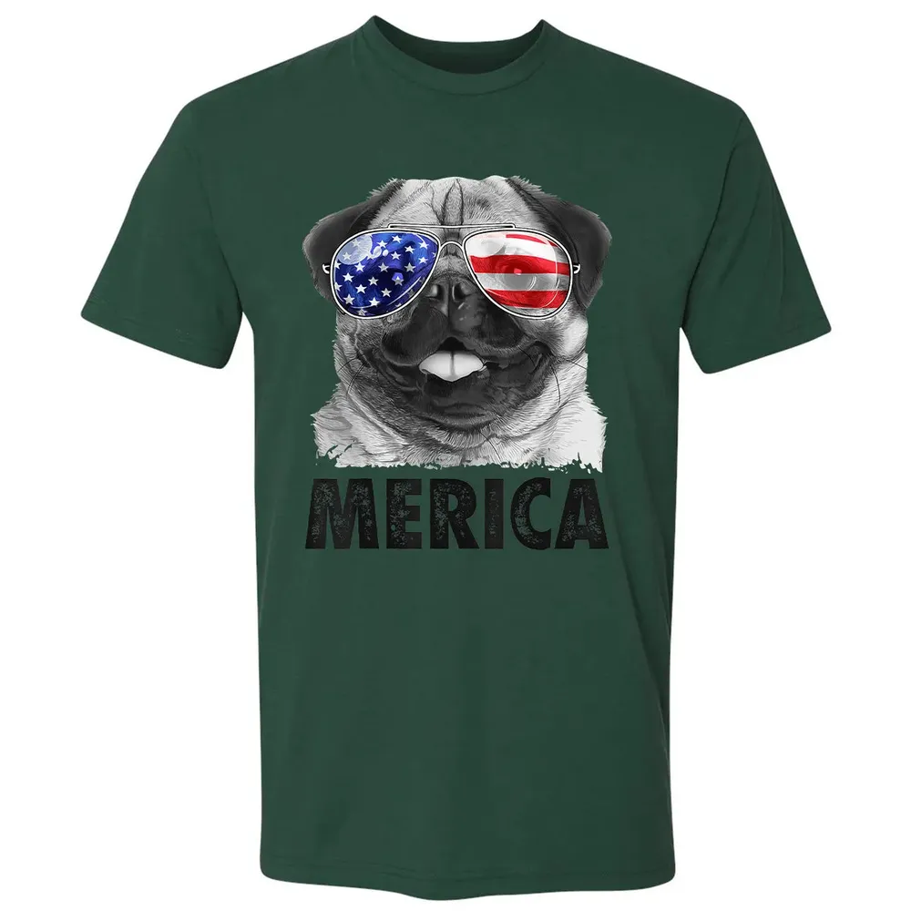 Pug 4th of July s Merica Men Women USA American Flag Premium Unisex T-shirt - 12