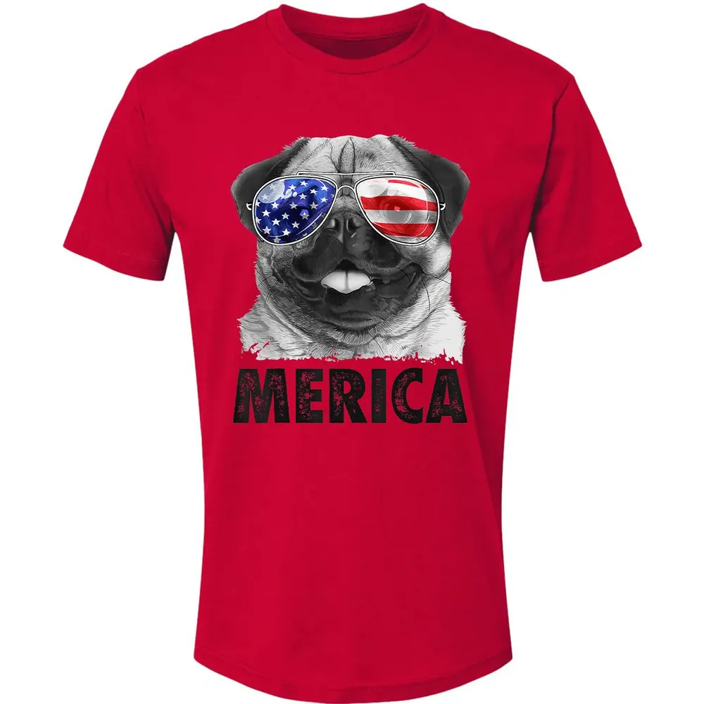 Pug 4th of July s Merica Men Women USA American Flag Premium Unisex T-shirt - 6