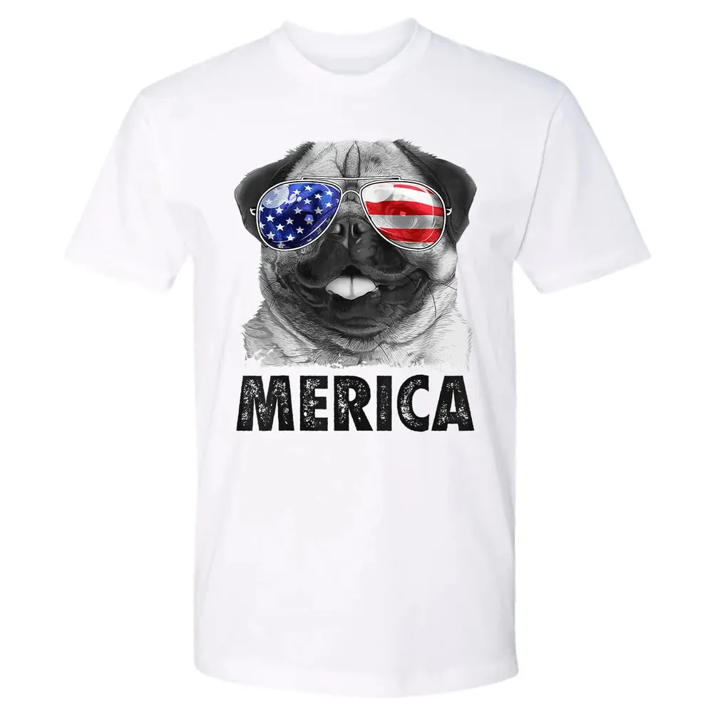 Pug 4th of July s Merica Men Women USA American Flag Premium Unisex T-shirt - 4