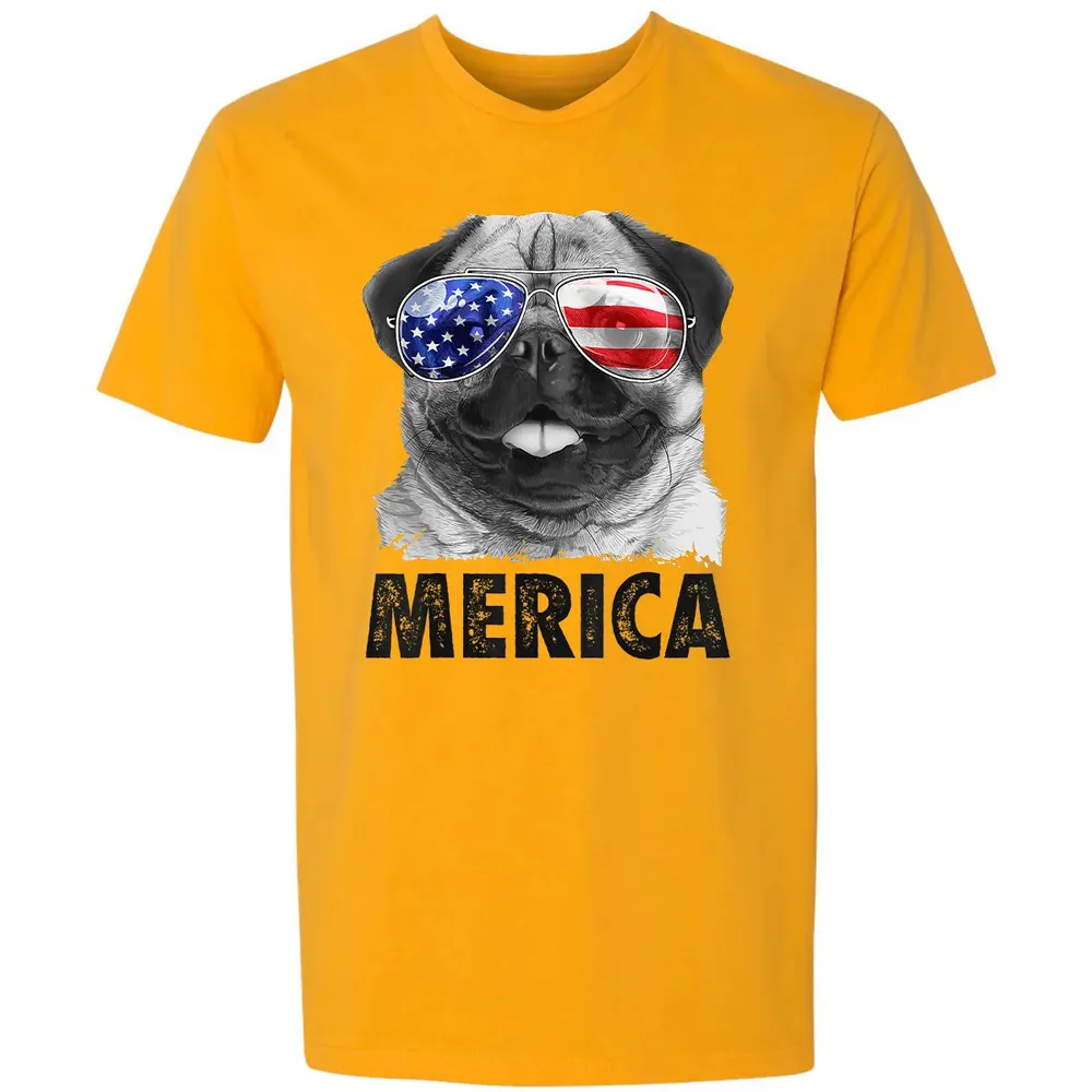 Pug 4th of July s Merica Men Women USA American Flag Premium Unisex T-shirt - 11