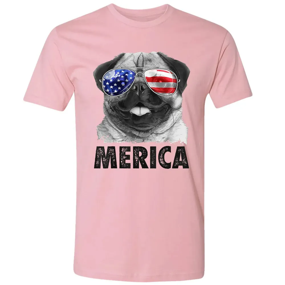 Pug 4th of July s Merica Men Women USA American Flag Premium Unisex T-shirt - 3