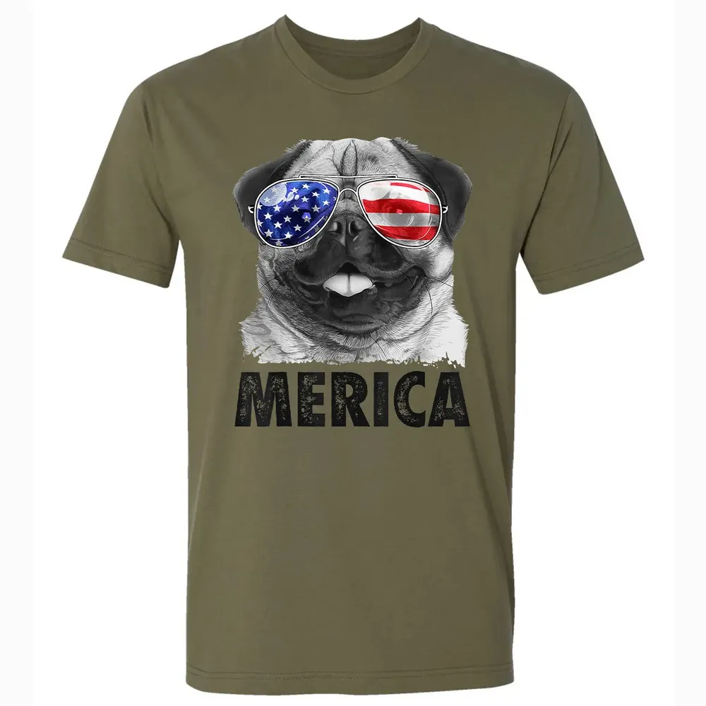 Pug 4th of July s Merica Men Women USA American Flag Premium Unisex T-shirt - 5