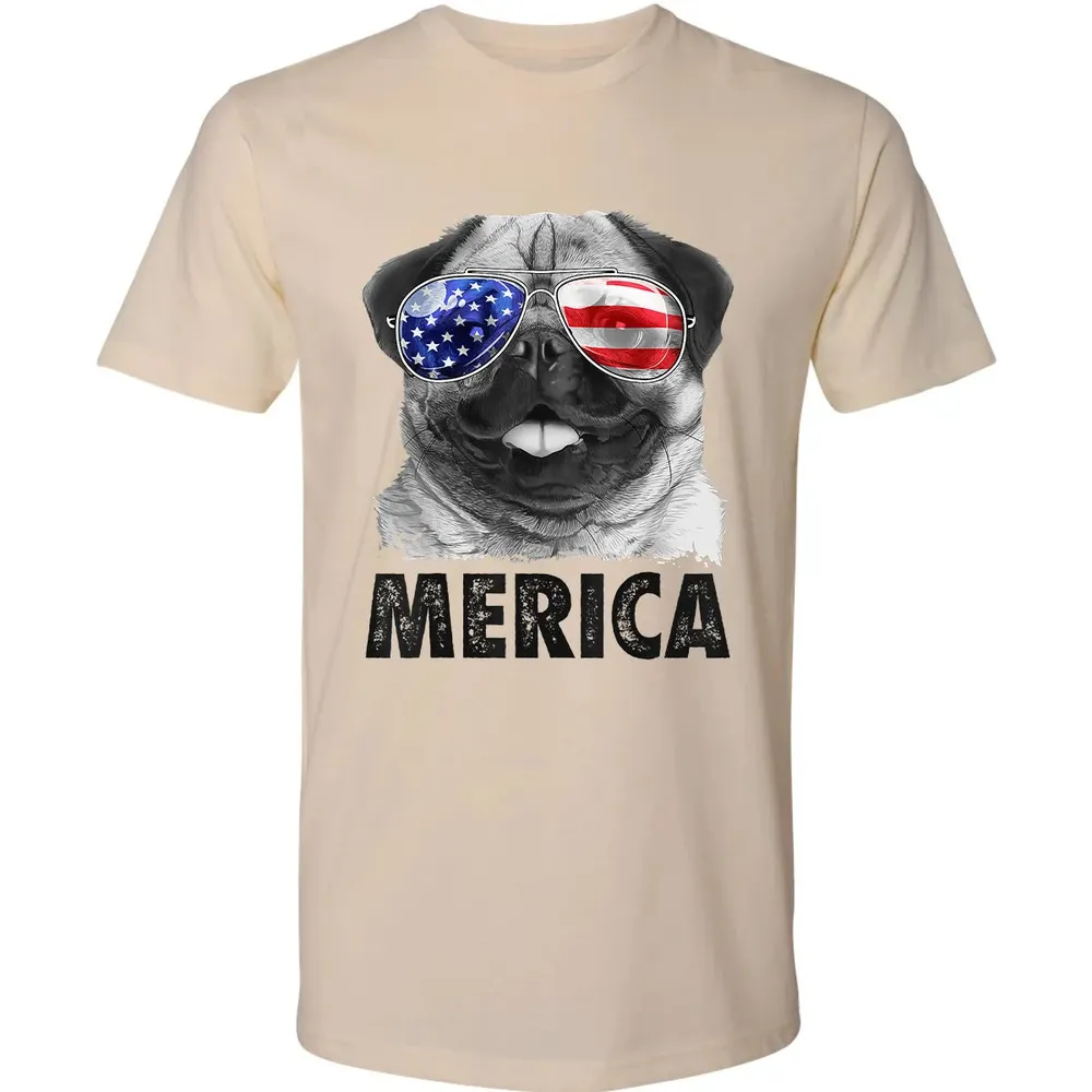 Pug 4th of July s Merica Men Women USA American Flag Premium Unisex T-shirt - 13