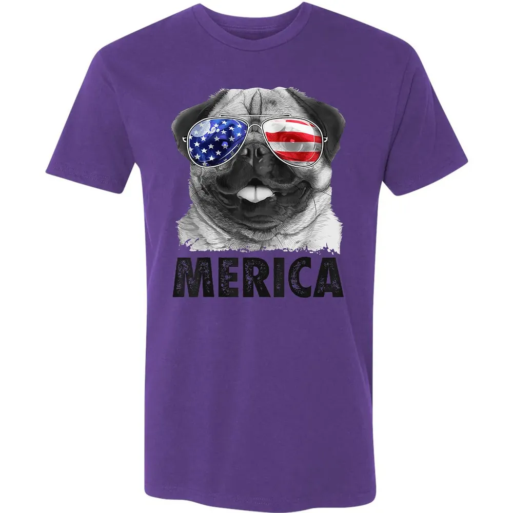 Pug 4th of July s Merica Men Women USA American Flag Premium Unisex T-shirt - 7