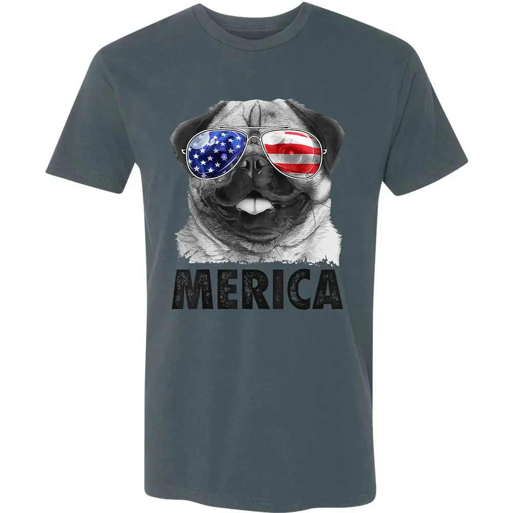 Pug 4th of July s Merica Men Women USA American Flag Premium Unisex T-shirt - 14
