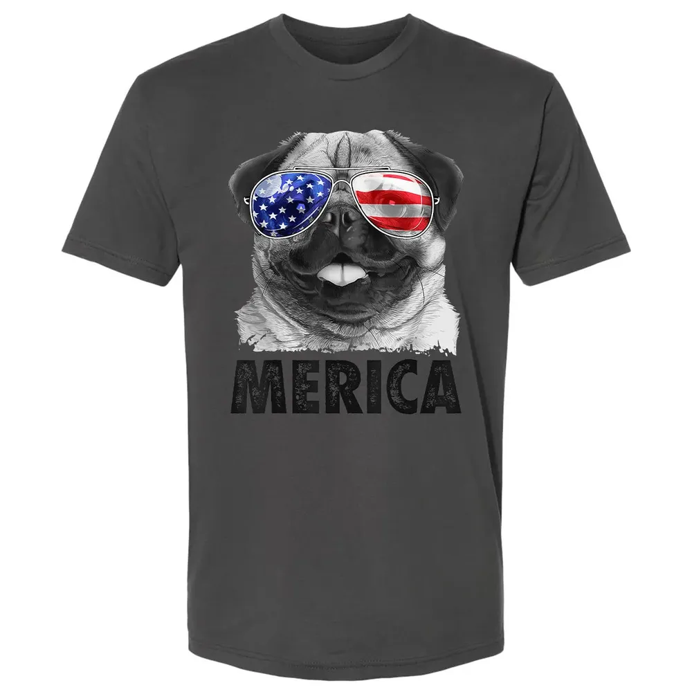 Pug 4th of July s Merica Men Women USA American Flag Premium Unisex T-shirt - 8