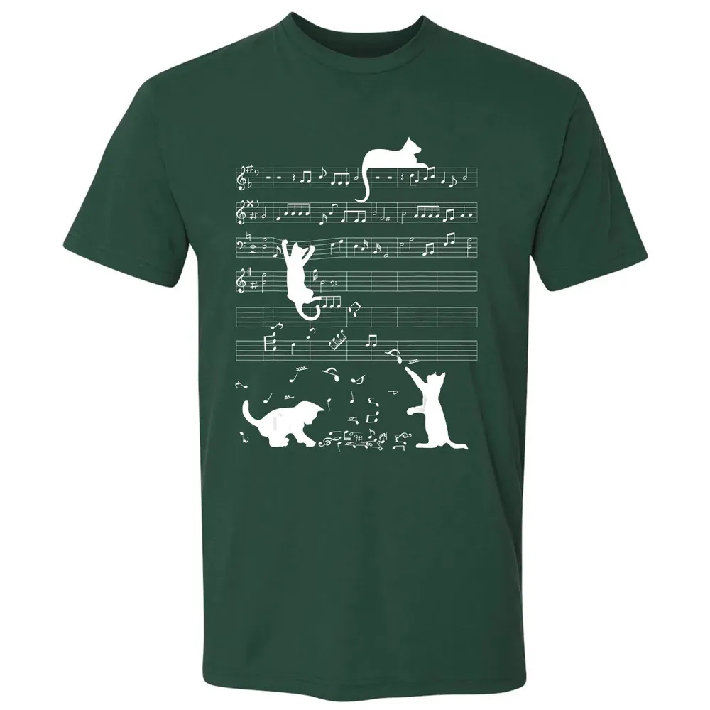 Cute Cat Kitty Playing Music Clef Piano Musician Art Premium Unisex T-shirt - 12