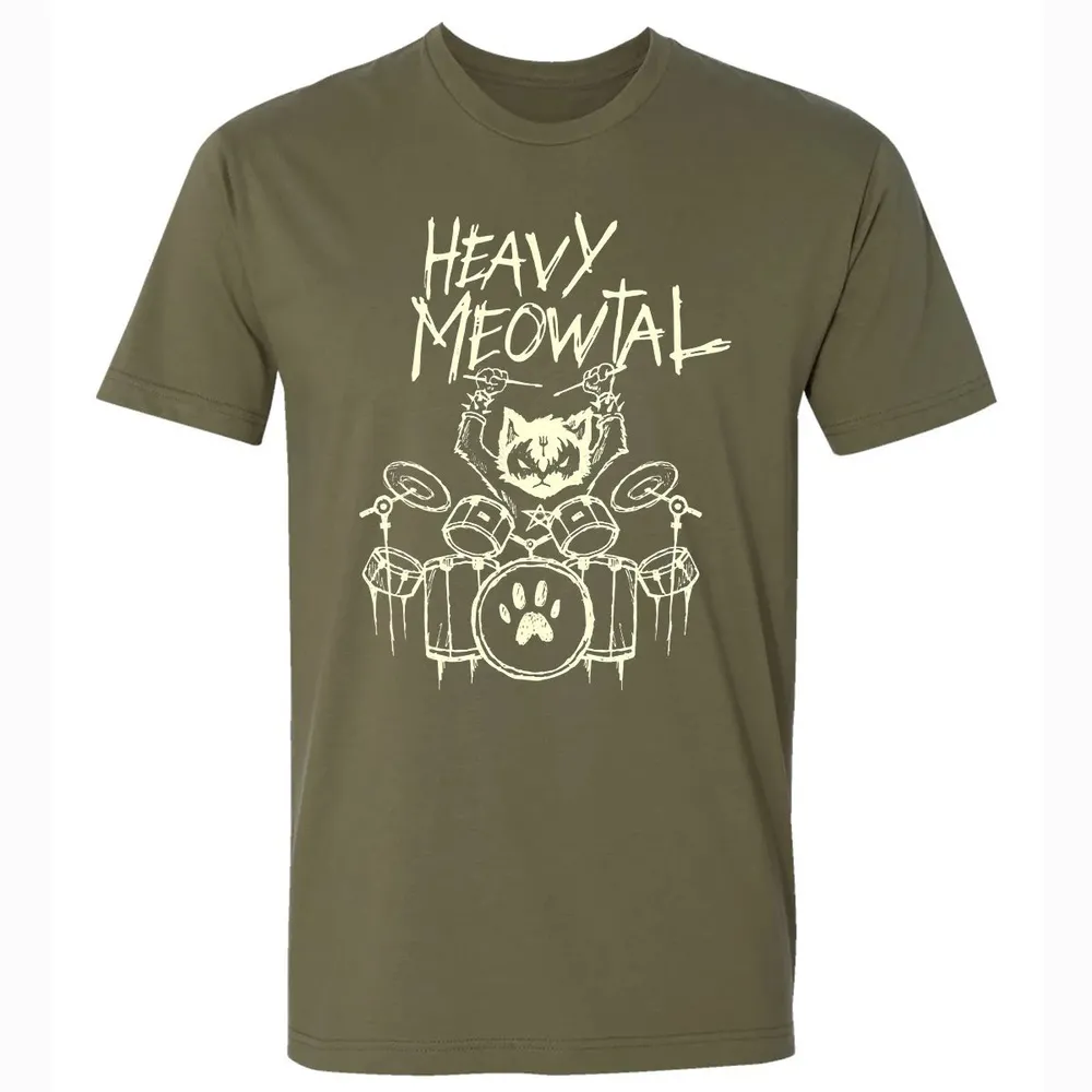 Heavy Metal Headbanger Gift Drummer Cat Playing Drum Meowtal Premium Unisex T-shirt - 5