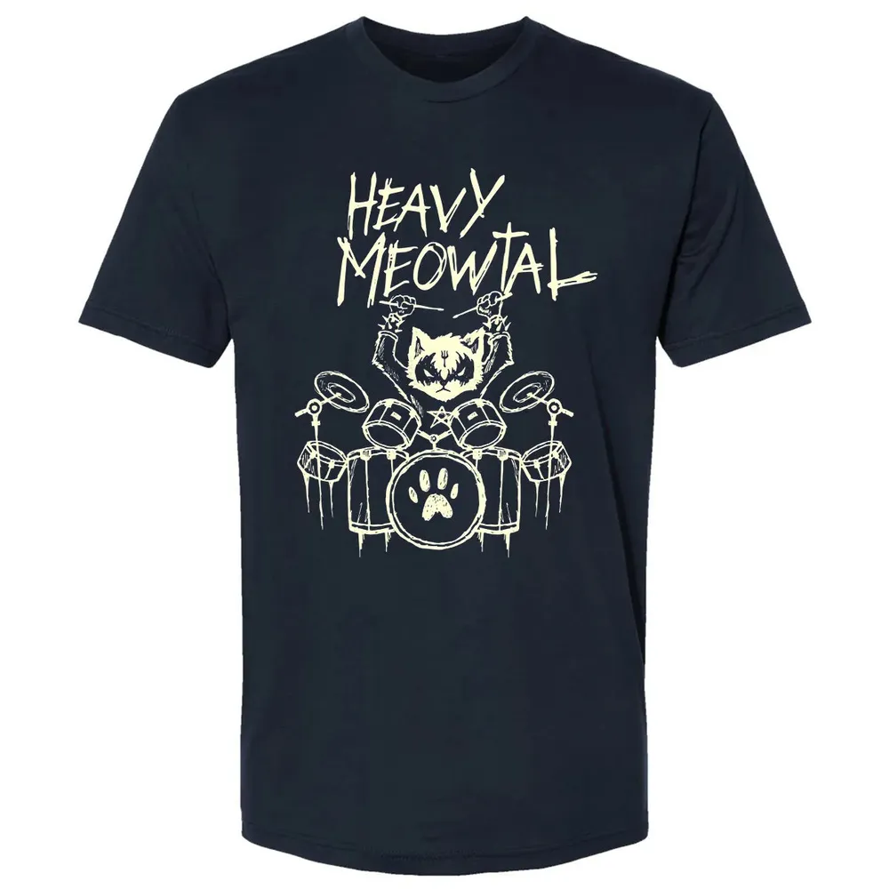 Heavy Metal Headbanger Gift Drummer Cat Playing Drum Meowtal Premium Unisex T-shirt - 2