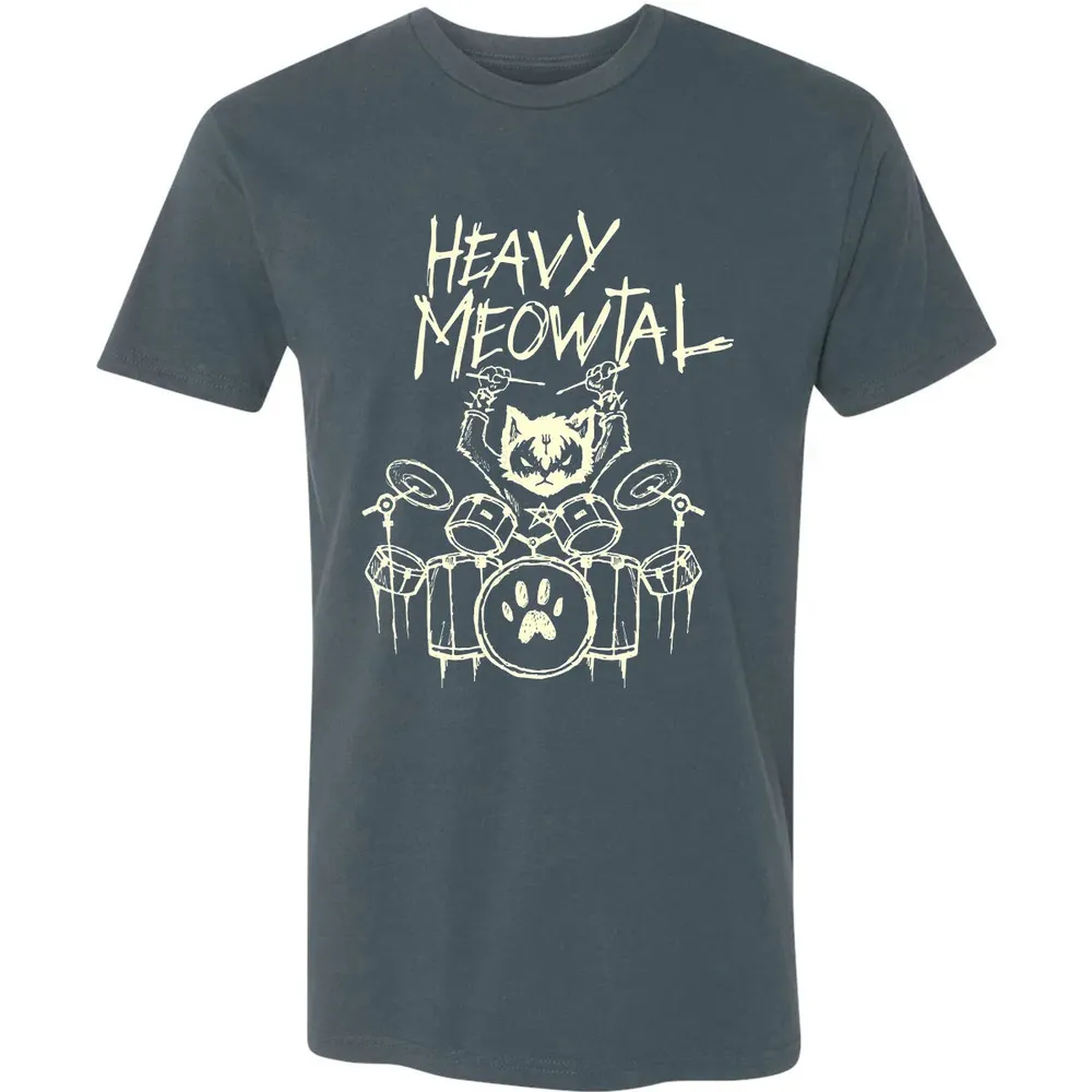 Heavy Metal Headbanger Gift Drummer Cat Playing Drum Meowtal Premium Unisex T-shirt - 14