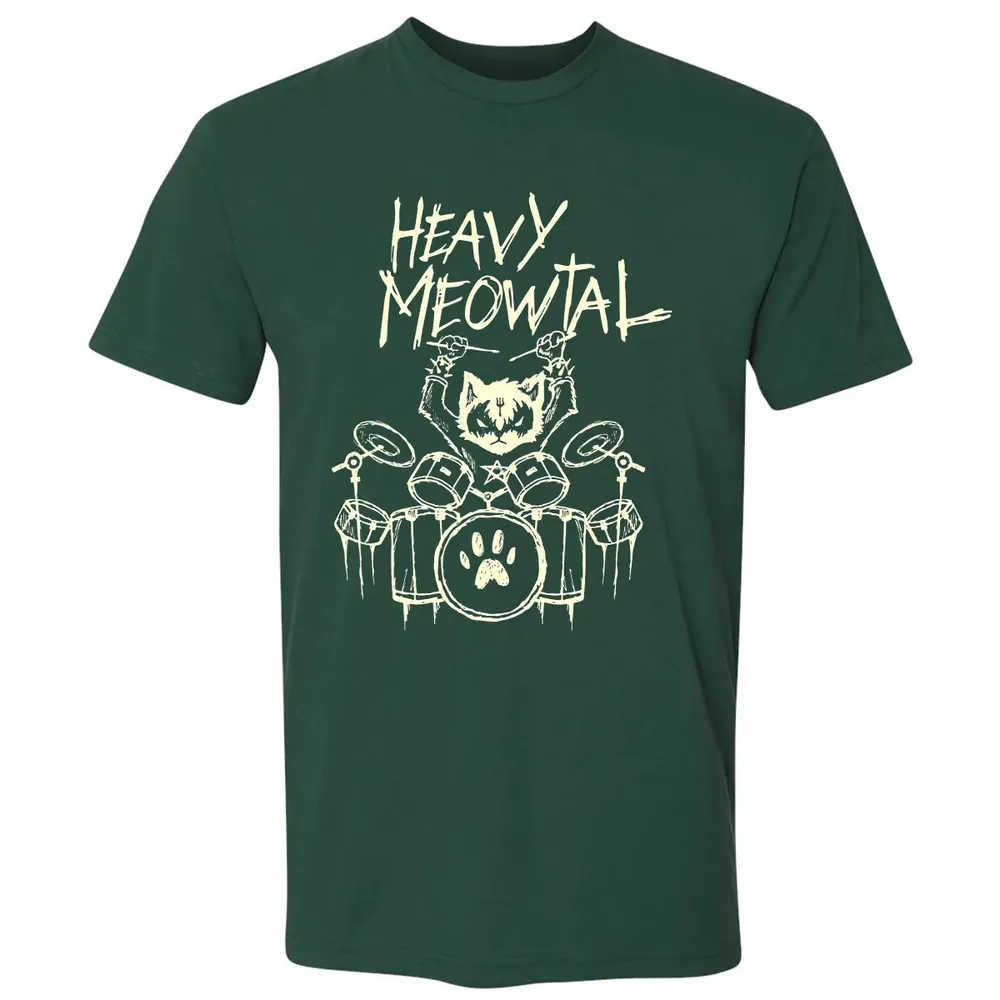 Heavy Metal Headbanger Gift Drummer Cat Playing Drum Meowtal Premium Unisex T-shirt - 12