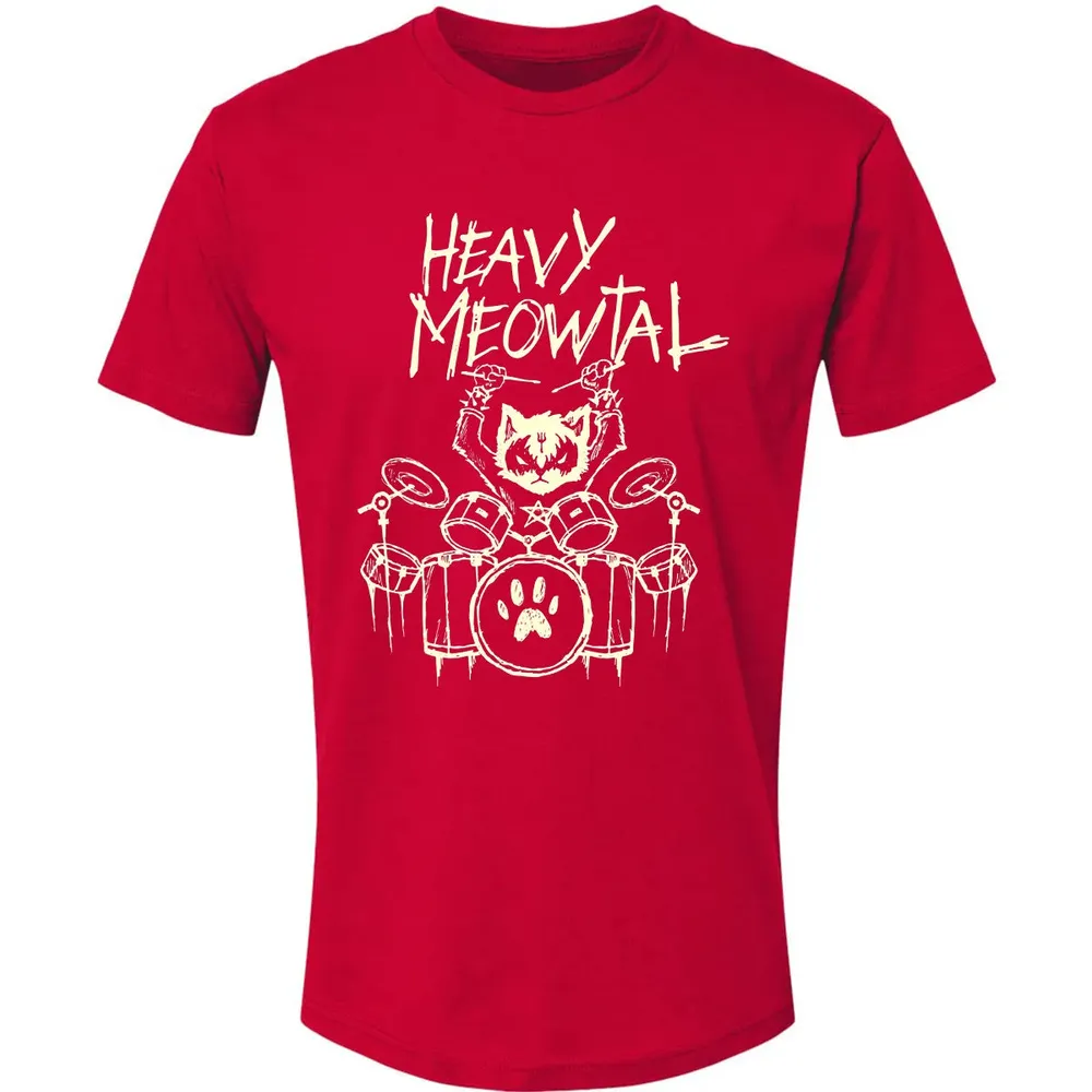 Heavy Metal Headbanger Gift Drummer Cat Playing Drum Meowtal Premium Unisex T-shirt - 6
