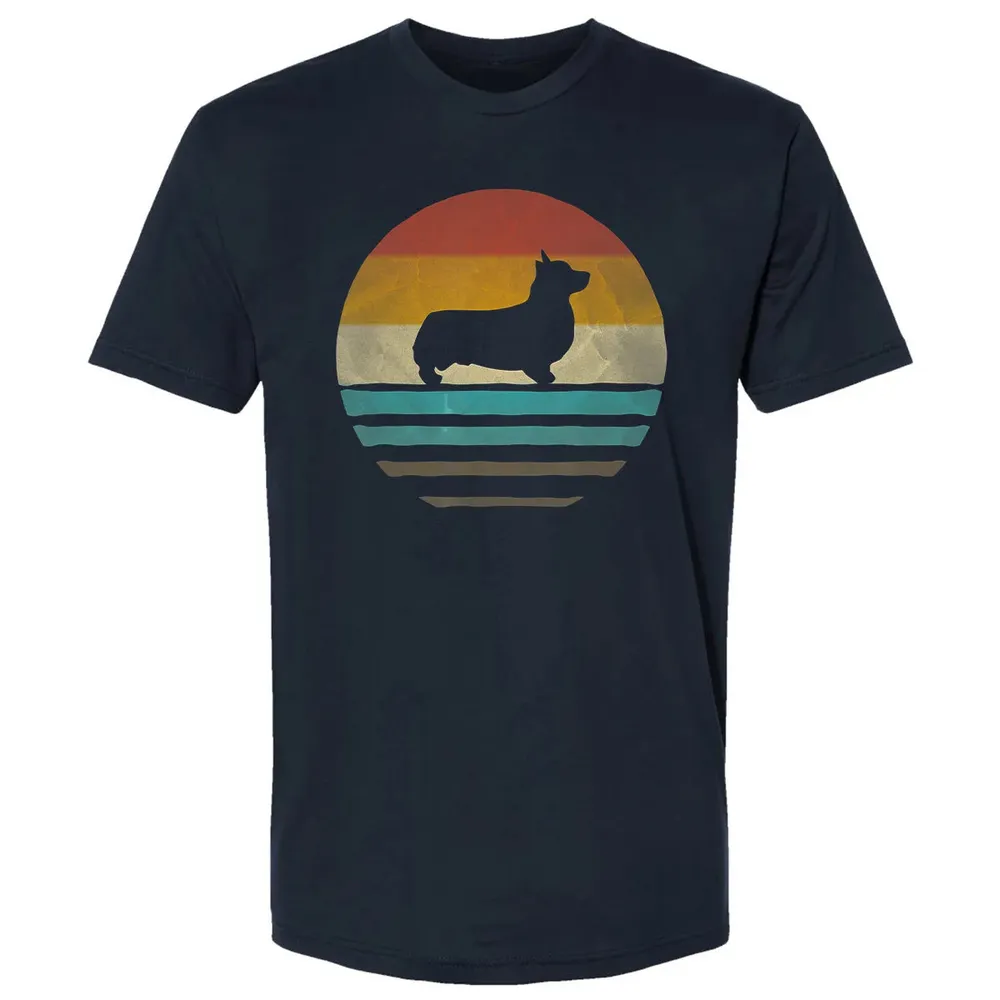 Corgi Dog Retro Vintage 60s 70s Silhouette Breed Funny Gift Premium Unisex T-shirt - 2