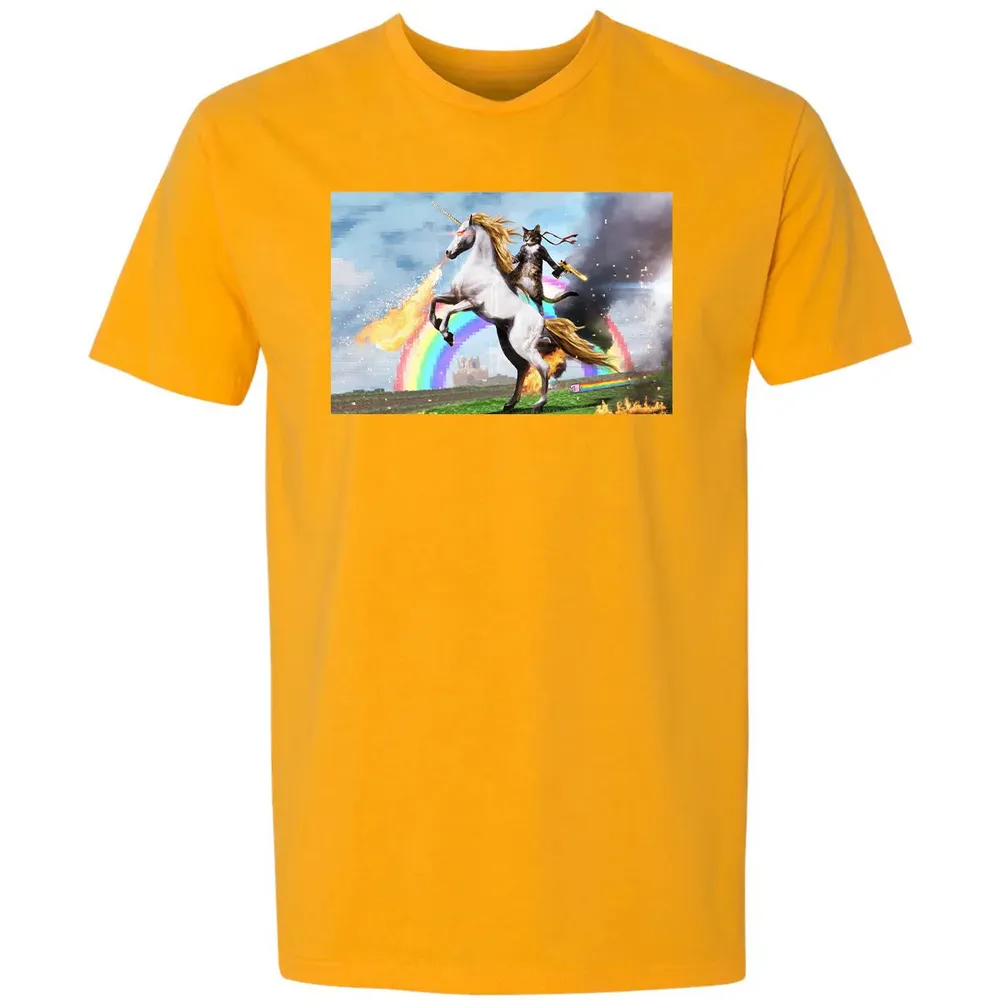 Cat Riding Fire Breathing Unicorn Meme Premium Unisex T-shirt - 11
