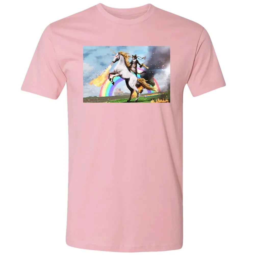 Cat Riding Fire Breathing Unicorn Meme Premium Unisex T-shirt - 3