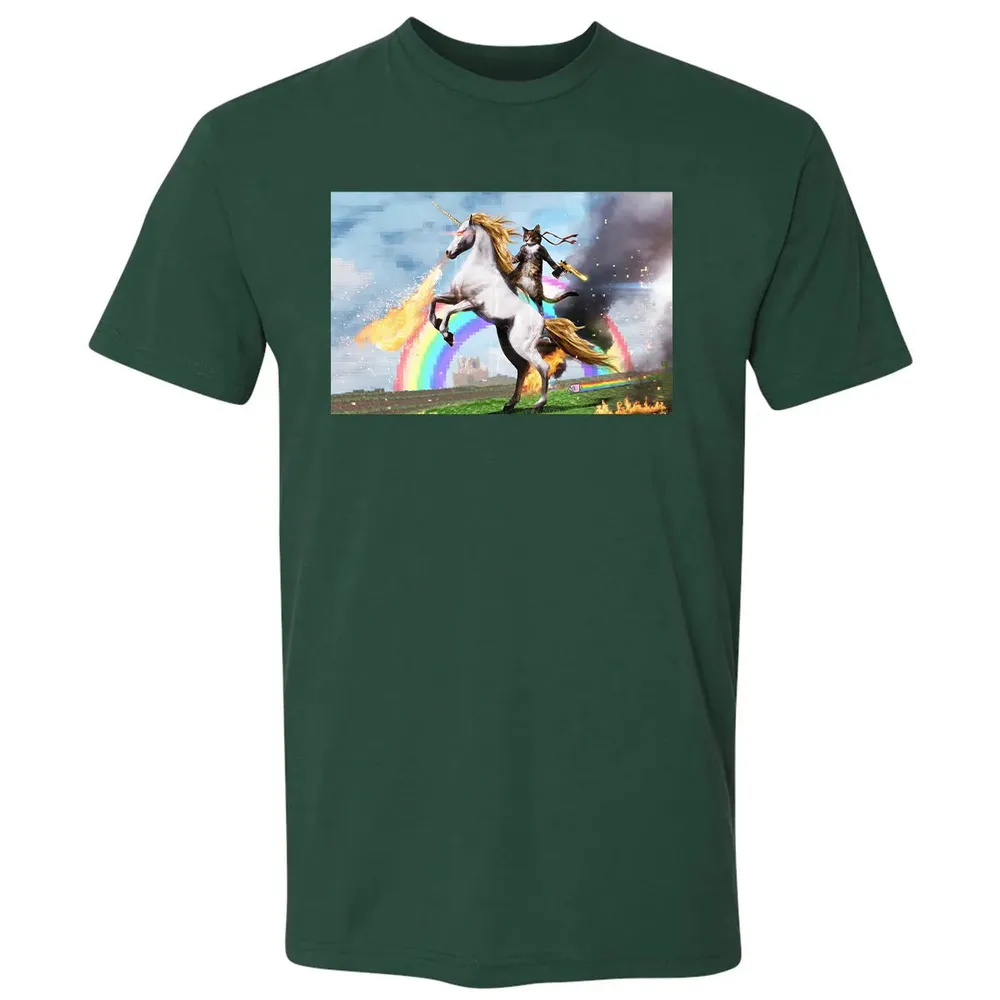 Cat Riding Fire Breathing Unicorn Meme Premium Unisex T-shirt - 12