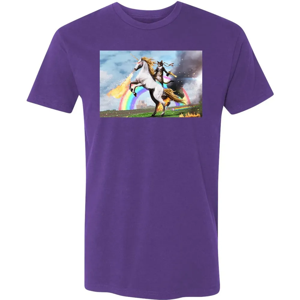 Cat Riding Fire Breathing Unicorn Meme Premium Unisex T-shirt - 7