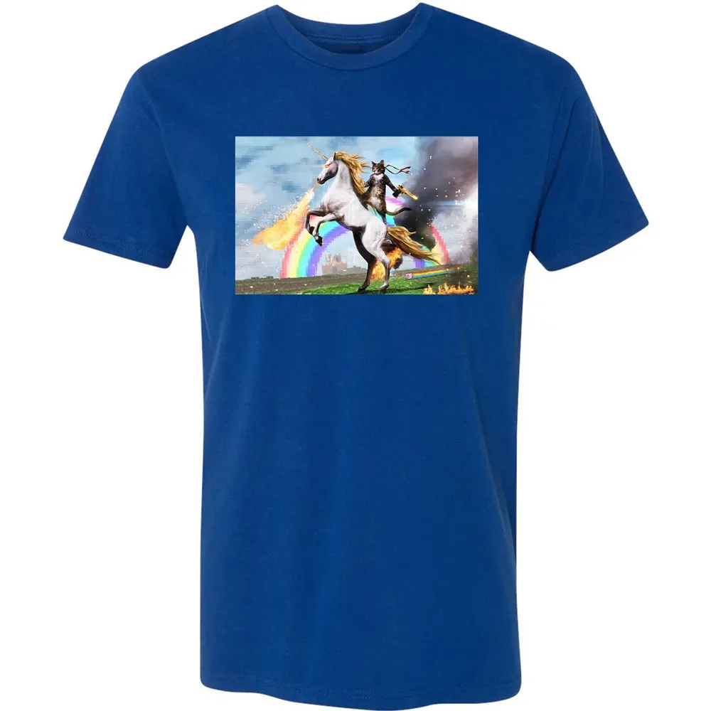 Cat Riding Fire Breathing Unicorn Meme Premium Unisex T-shirt - 10