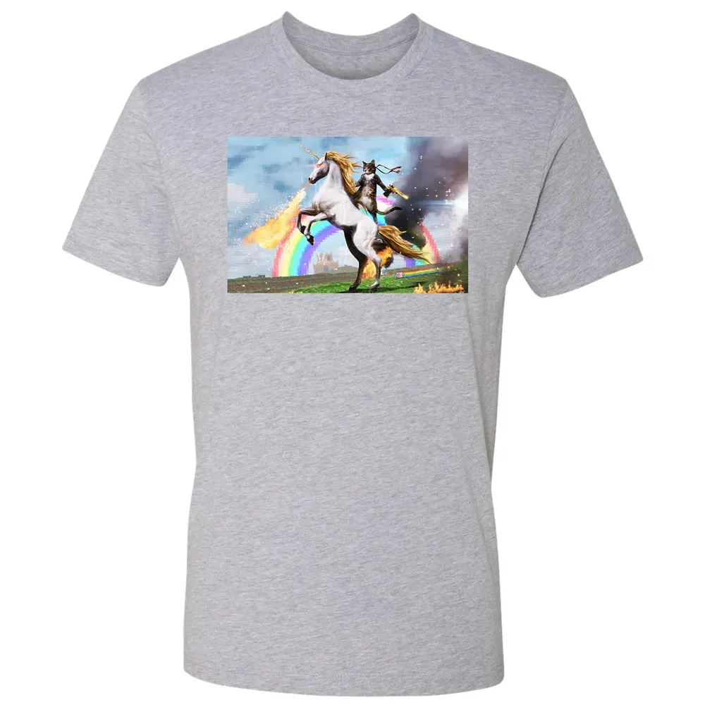 Cat Riding Fire Breathing Unicorn Meme Premium Unisex T-shirt - 9