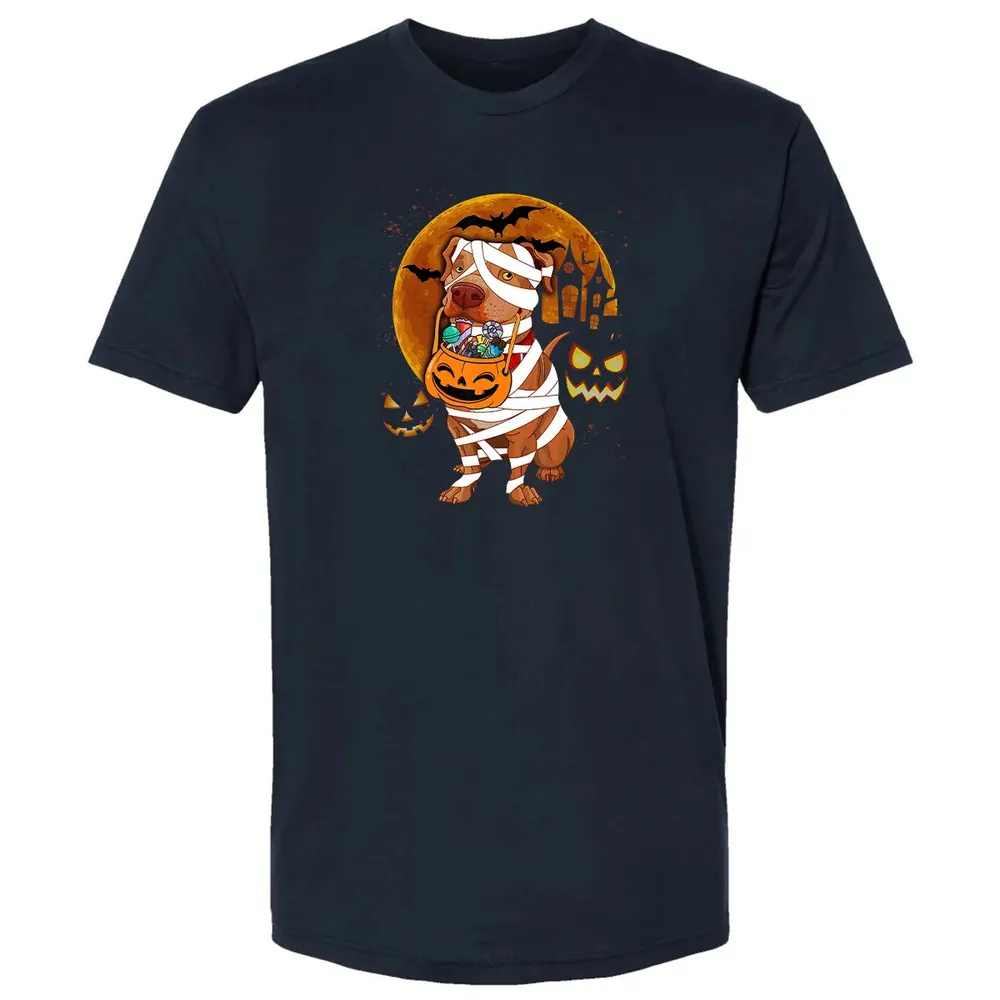 Funny Pitbull Halloween Mummy Boo Dog Premium Unisex T-shirt - 2
