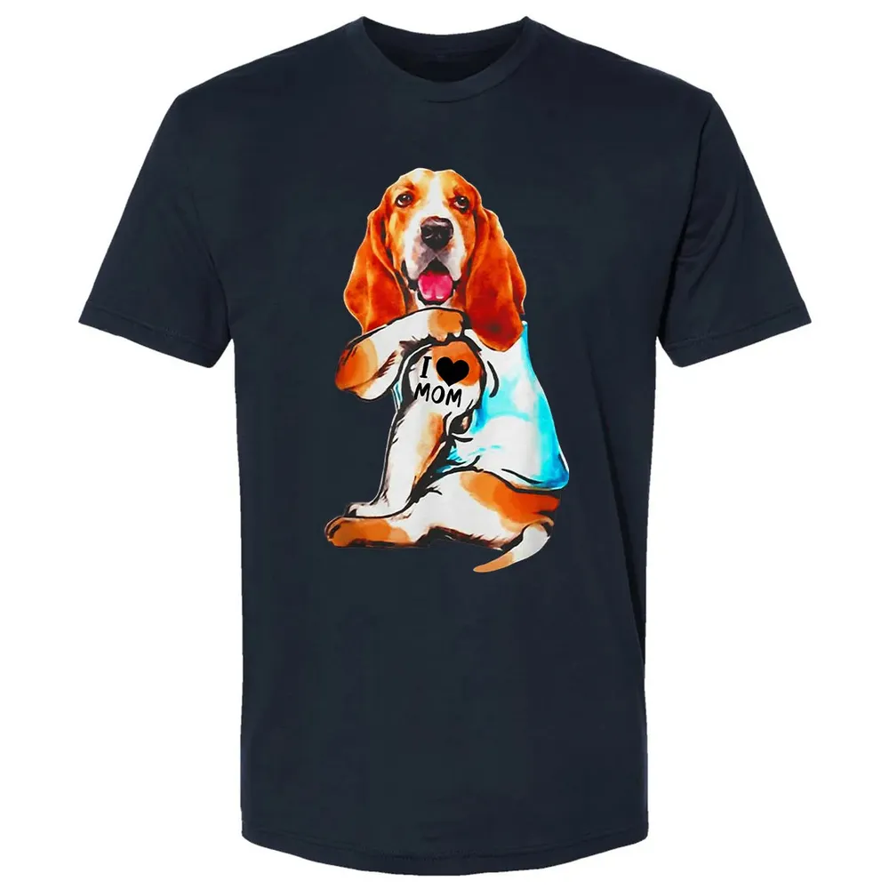 Basset Hound Dog I Love Mom Tattoo Premium Unisex T-shirt - 2