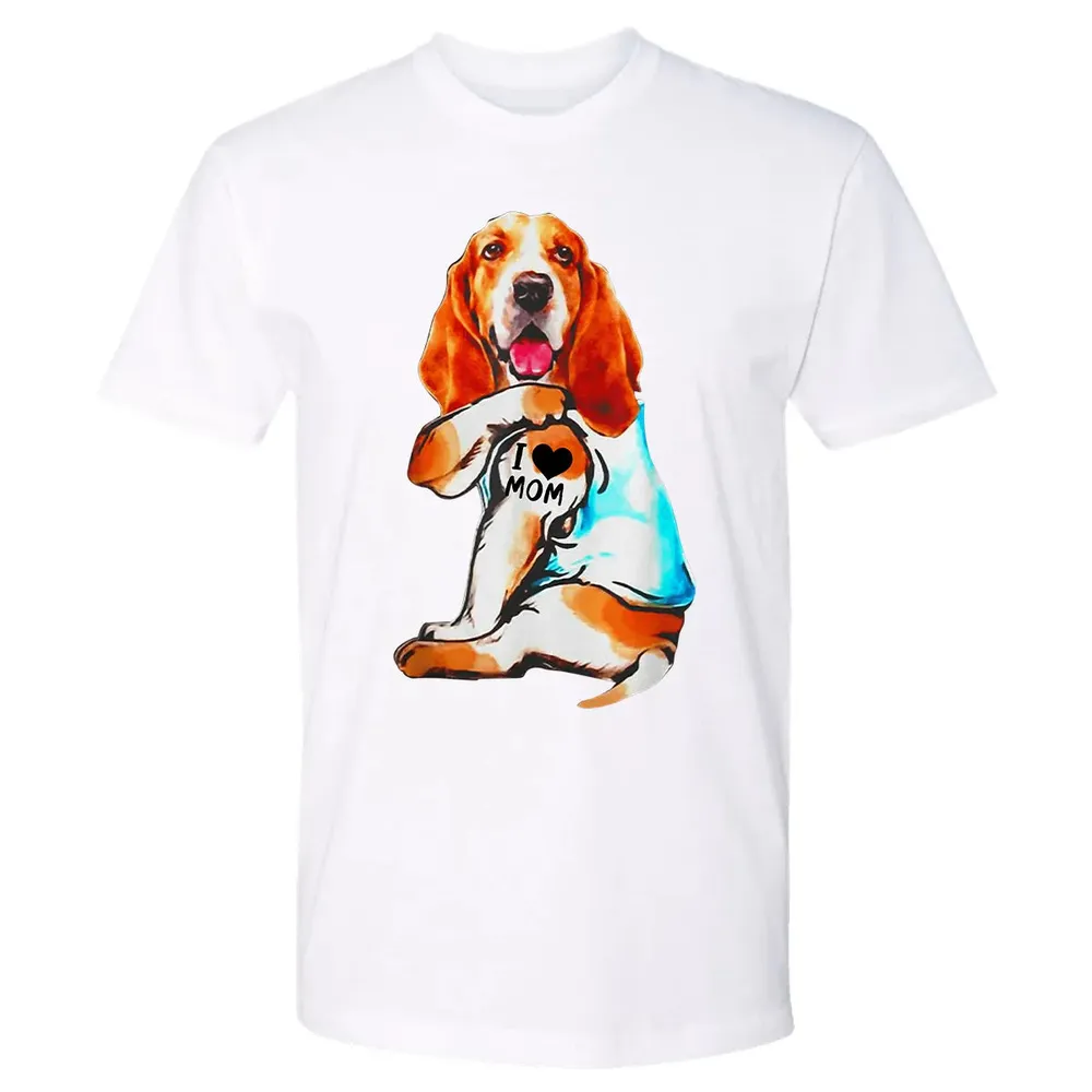 Basset Hound Dog I Love Mom Tattoo Premium Unisex T-shirt - 4