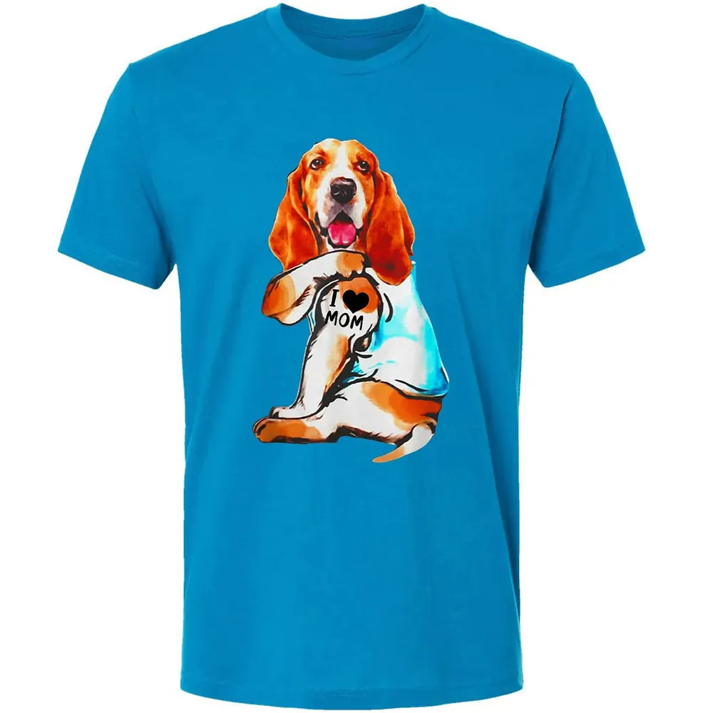 Basset Hound Dog I Love Mom Tattoo Premium Unisex T-shirt - 15