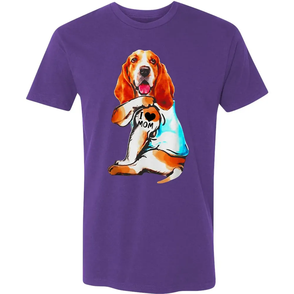 Basset Hound Dog I Love Mom Tattoo Premium Unisex T-shirt - 7