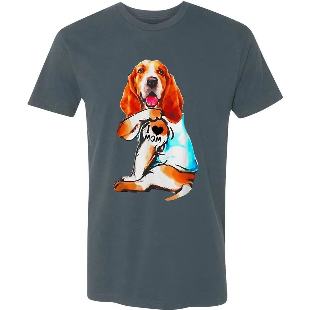 Basset Hound Dog I Love Mom Tattoo Premium Unisex T-shirt - 14