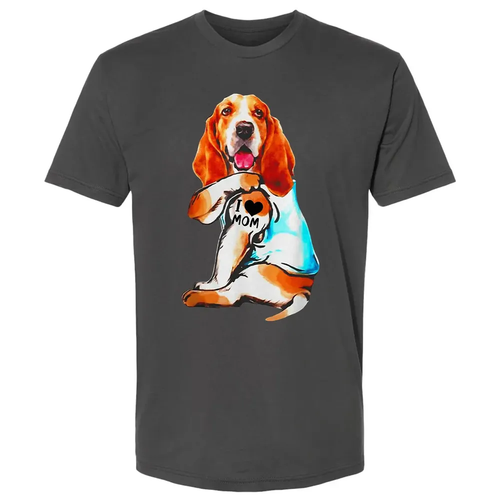 Basset Hound Dog I Love Mom Tattoo Premium Unisex T-shirt - 8
