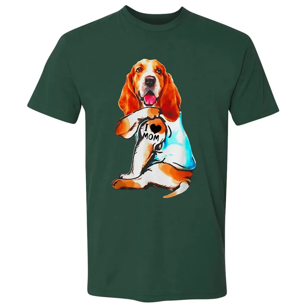 Basset Hound Dog I Love Mom Tattoo Premium Unisex T-shirt - 12